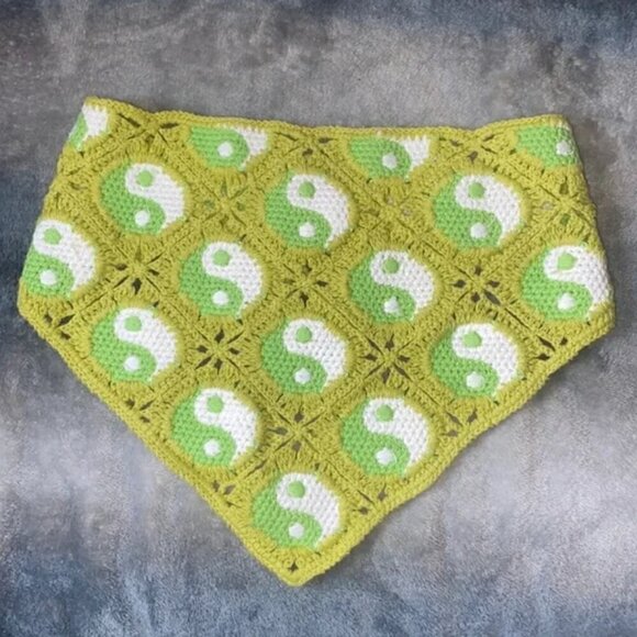 Urban Outfitters Yin Yang Icon Crochet Hair Bandanna Lime Green Knit Scarf Top - Picture 4 of 8